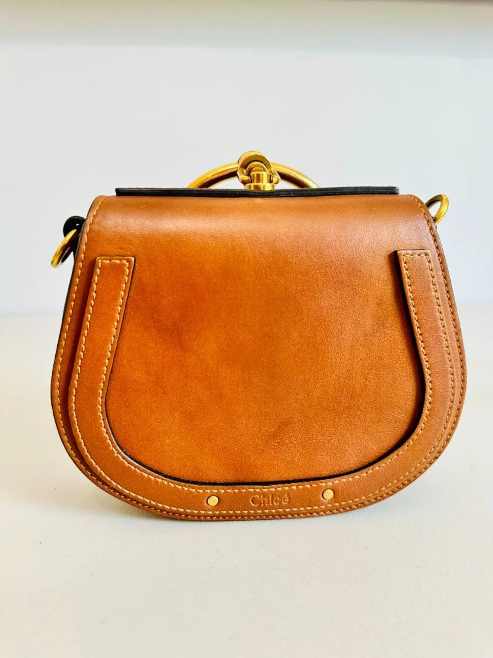 CHLOE NILE BRACELET SMALL BAG CARAMEL TAN CROSSBODY SATACHEL  MADE IN ITALY - Picture 3 of 11